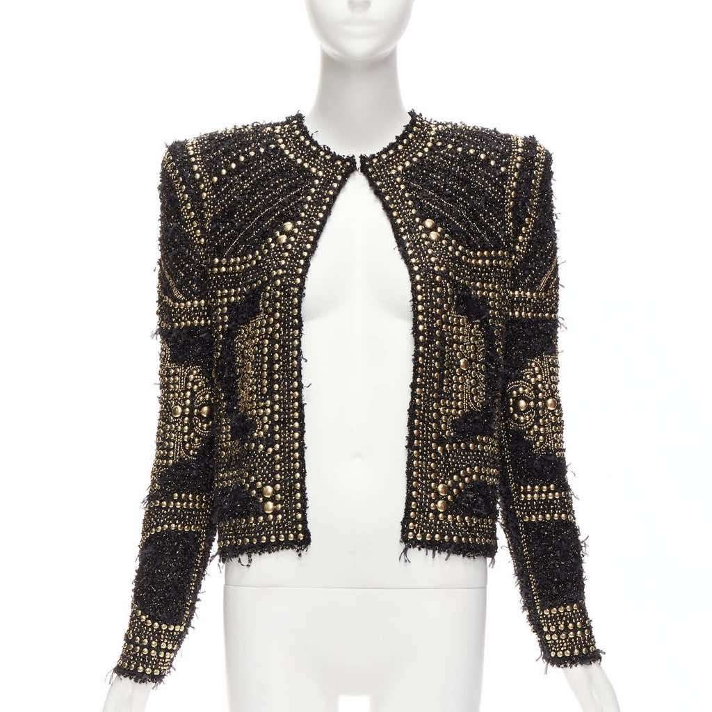 Balmain Gold Tweed Jacket Black Polyamide Never worn - Front View