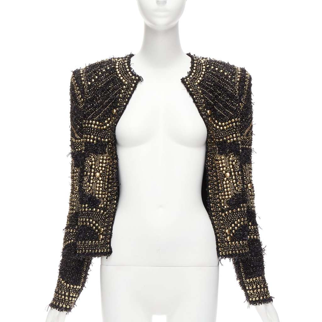 Balmain Gold Tweed Jacket Black Polyamide Never worn - Inside View