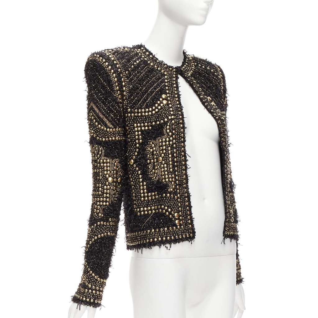 Balmain Gold Tweed Jacket Black Polyamide Never worn - Model View