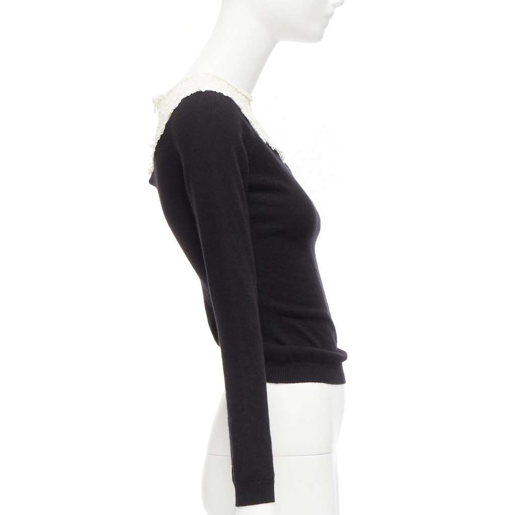 Valentino Garavani Beaded Lace Sweater Beige Wool Never worn - Model View