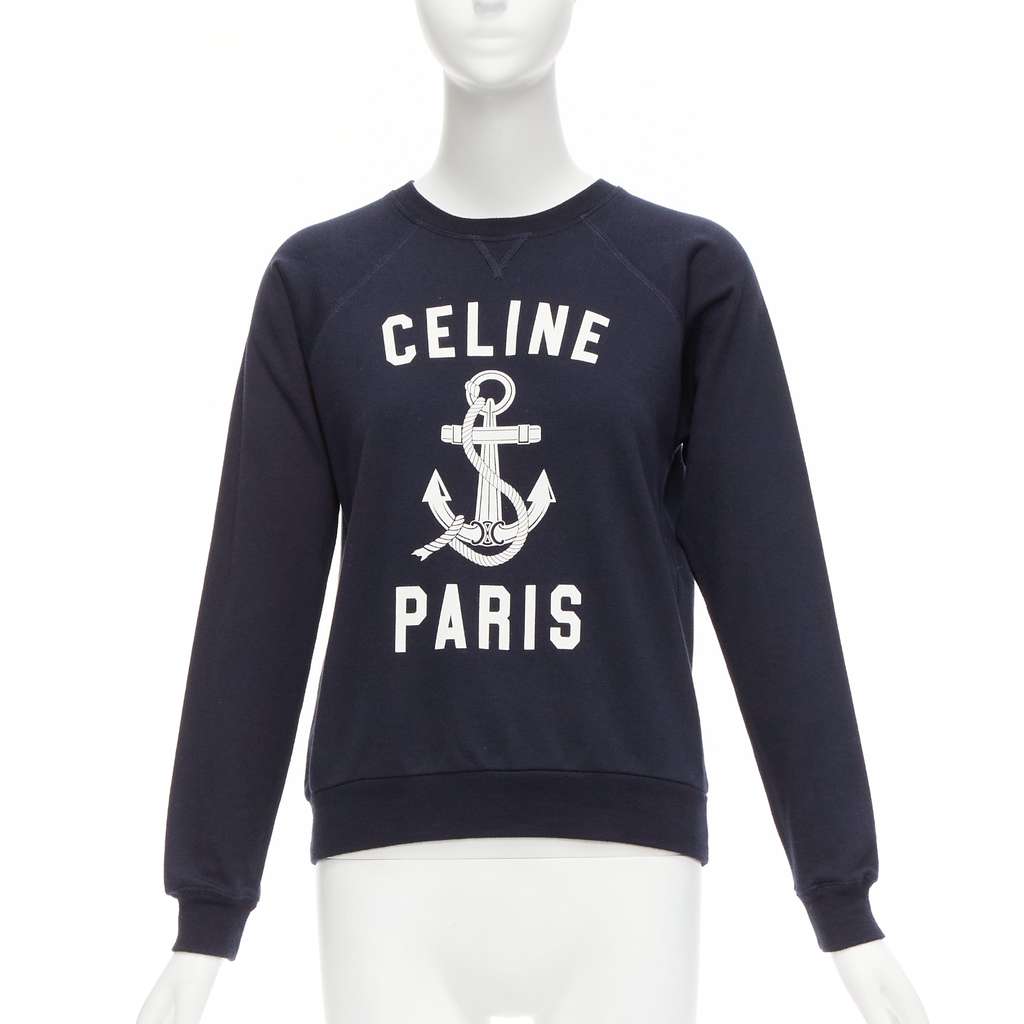 Celine Anchor Logo Sweatshirt Navy Cotton Fair - Front View