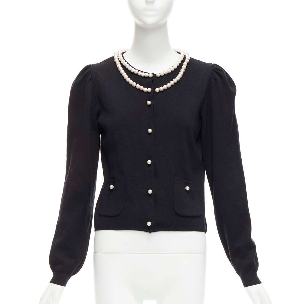 Moschino Pearl Collar Cardigan Black Polyamide Never worn - Front View
