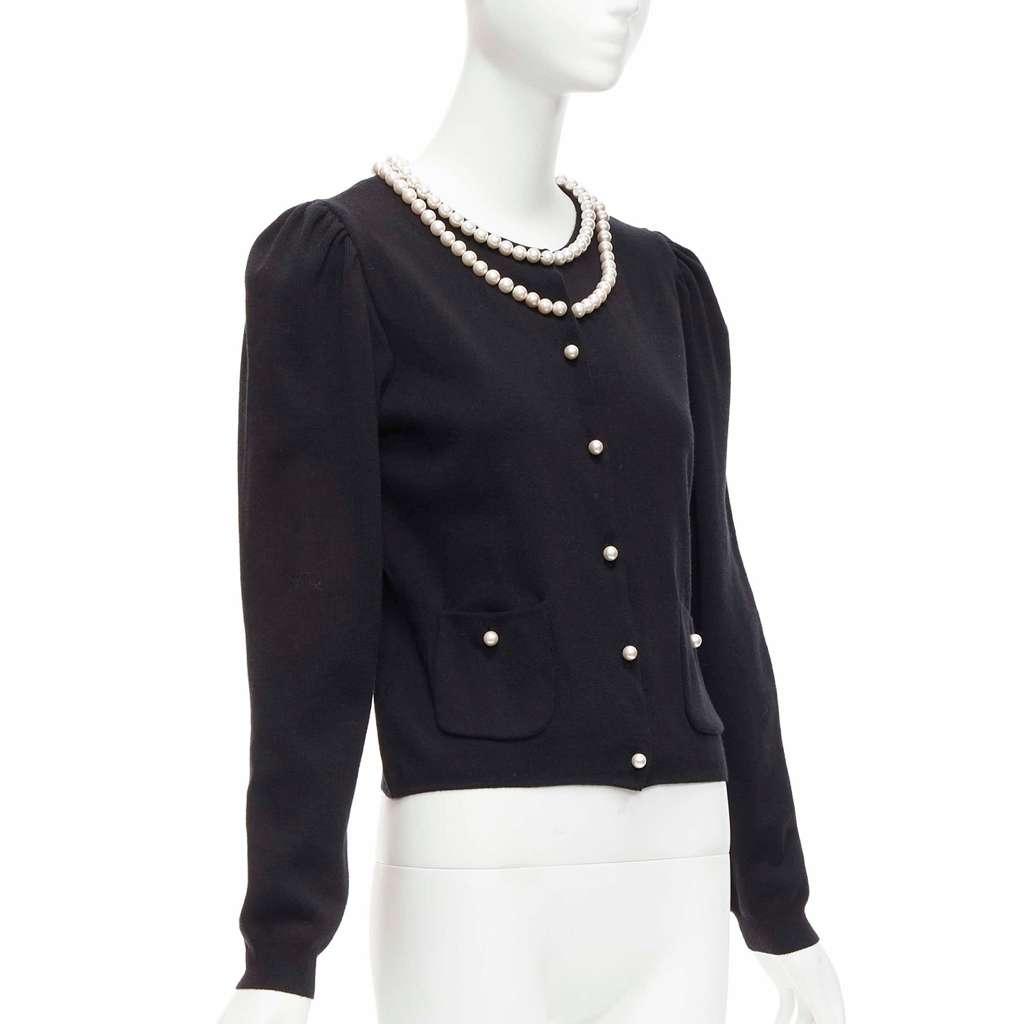 Moschino Pearl Collar Cardigan Black Polyamide Never worn - Model View