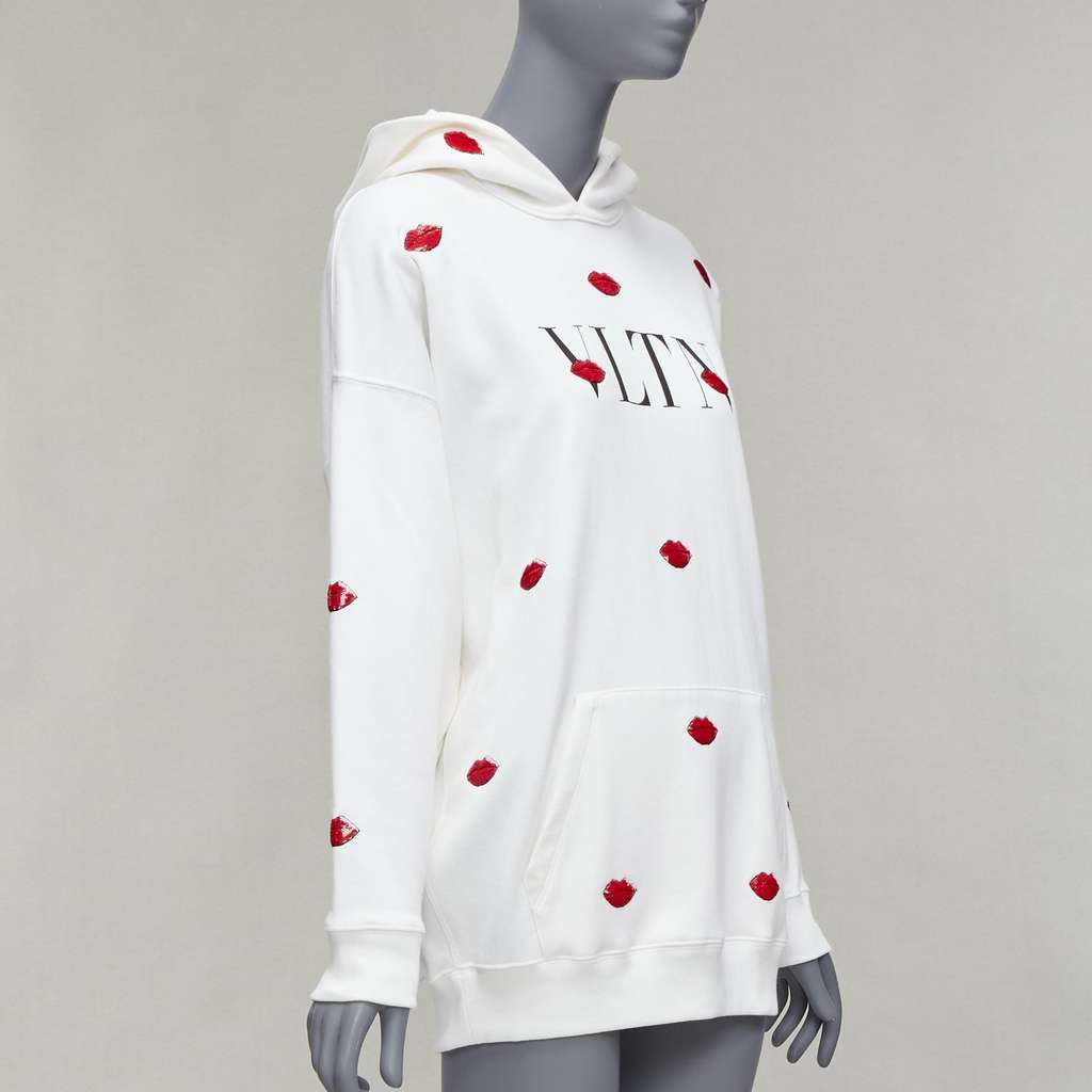 Valentino Garavani Sequin Lips Hoodie White Cotton Never worn - Inside View