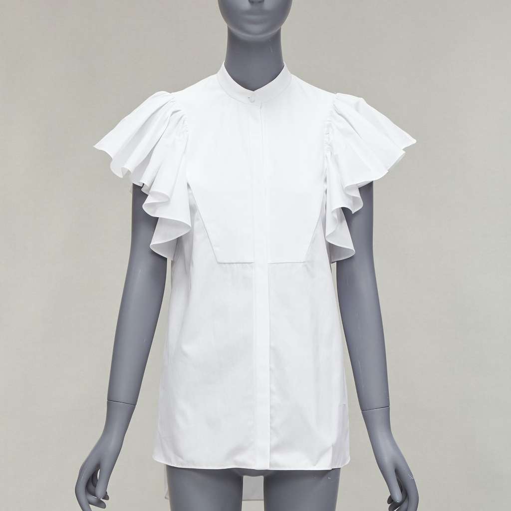 Alexander McQueen Frill Mandarin Shirt White Cotton Very good - Inside View