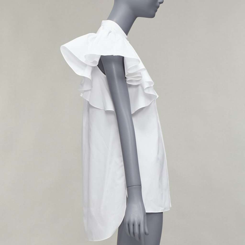 Alexander McQueen Frill Mandarin Shirt White Cotton Very good - Model View