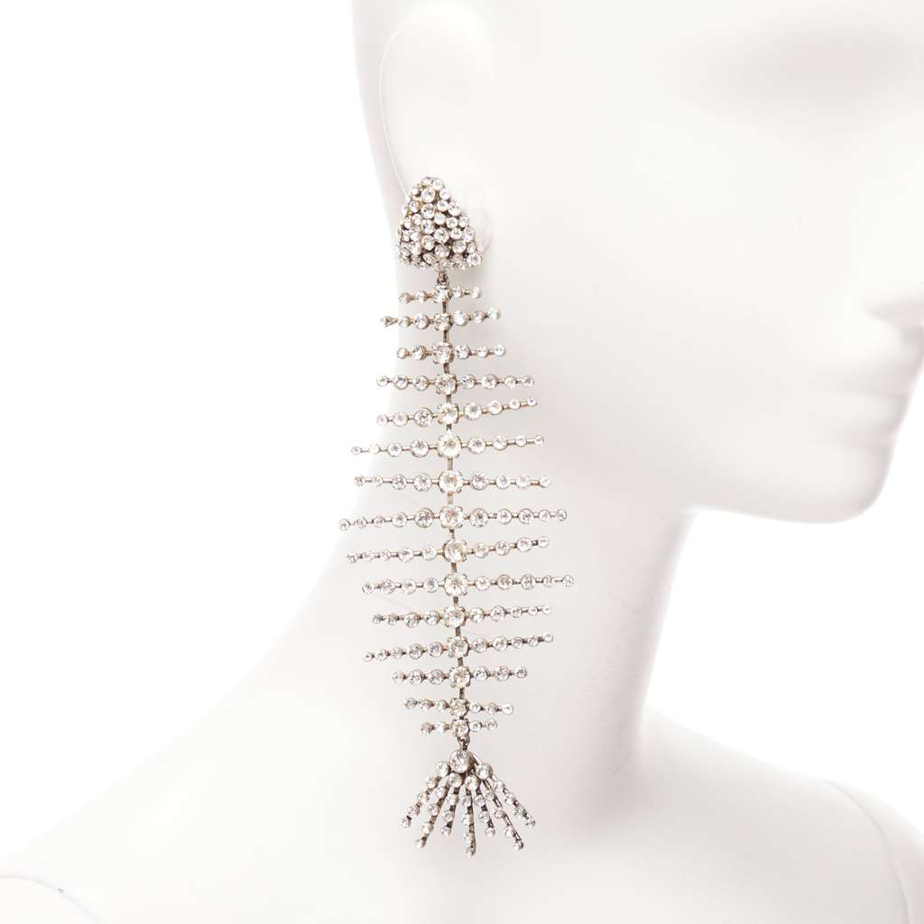 Saint Laurent Fish Bone Earrings Silver Metal Very good - Front View