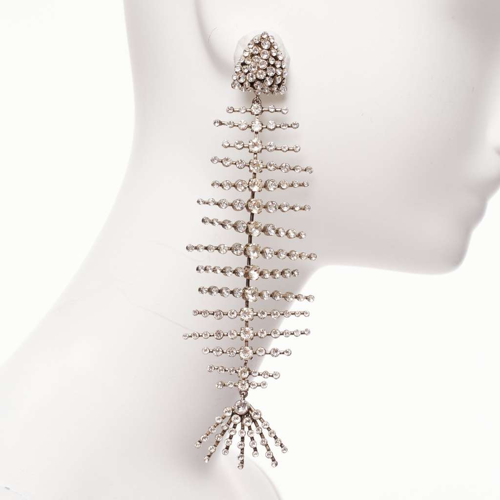 Saint Laurent Fish Bone Earrings Silver Metal Very good - Model View