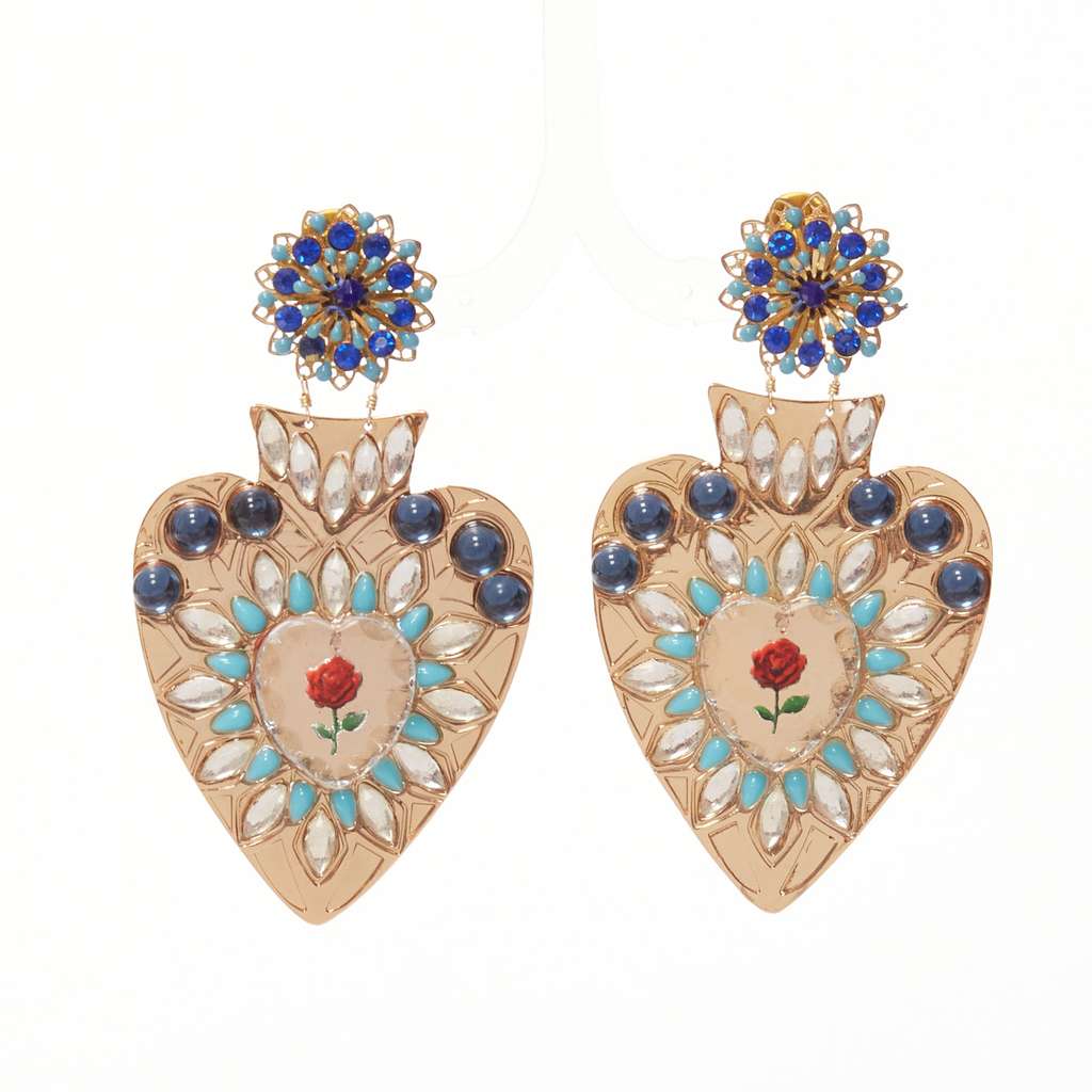 Mercedes Salazar Heart Resin Earrings Gold Metal Very good - Front View