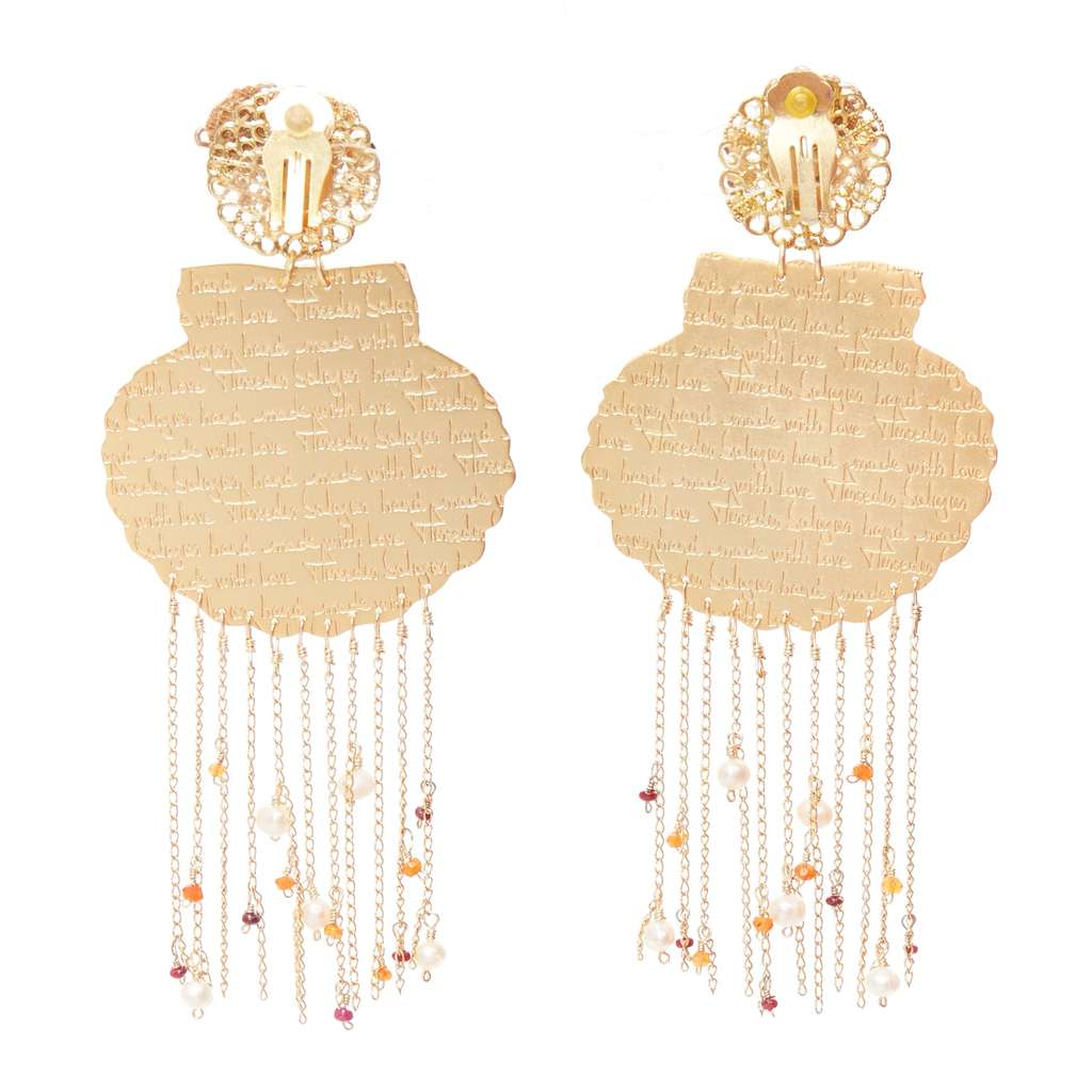 Mercedes Salazar Shell Tassel Earrings Gold Metal Very good - Front View