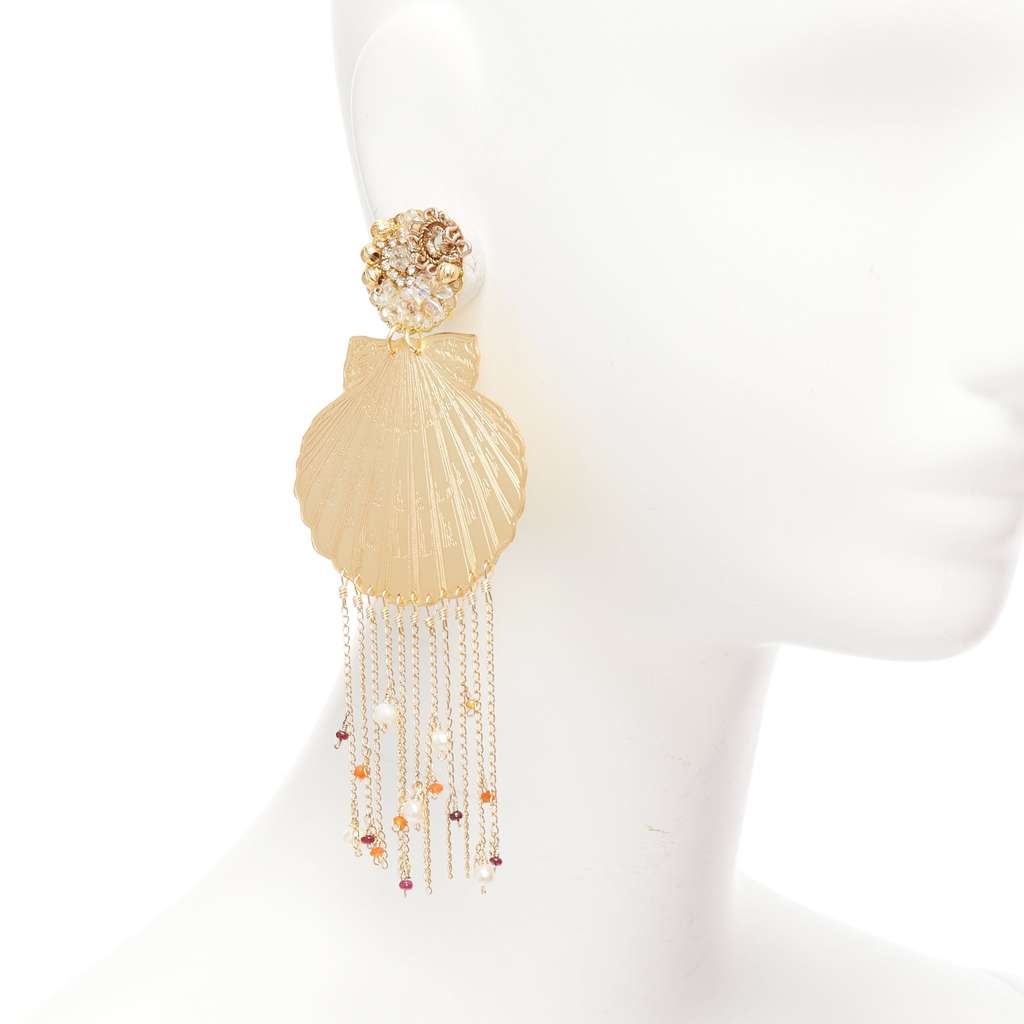 Mercedes Salazar Shell Tassel Earrings Gold Metal Very good - Back View