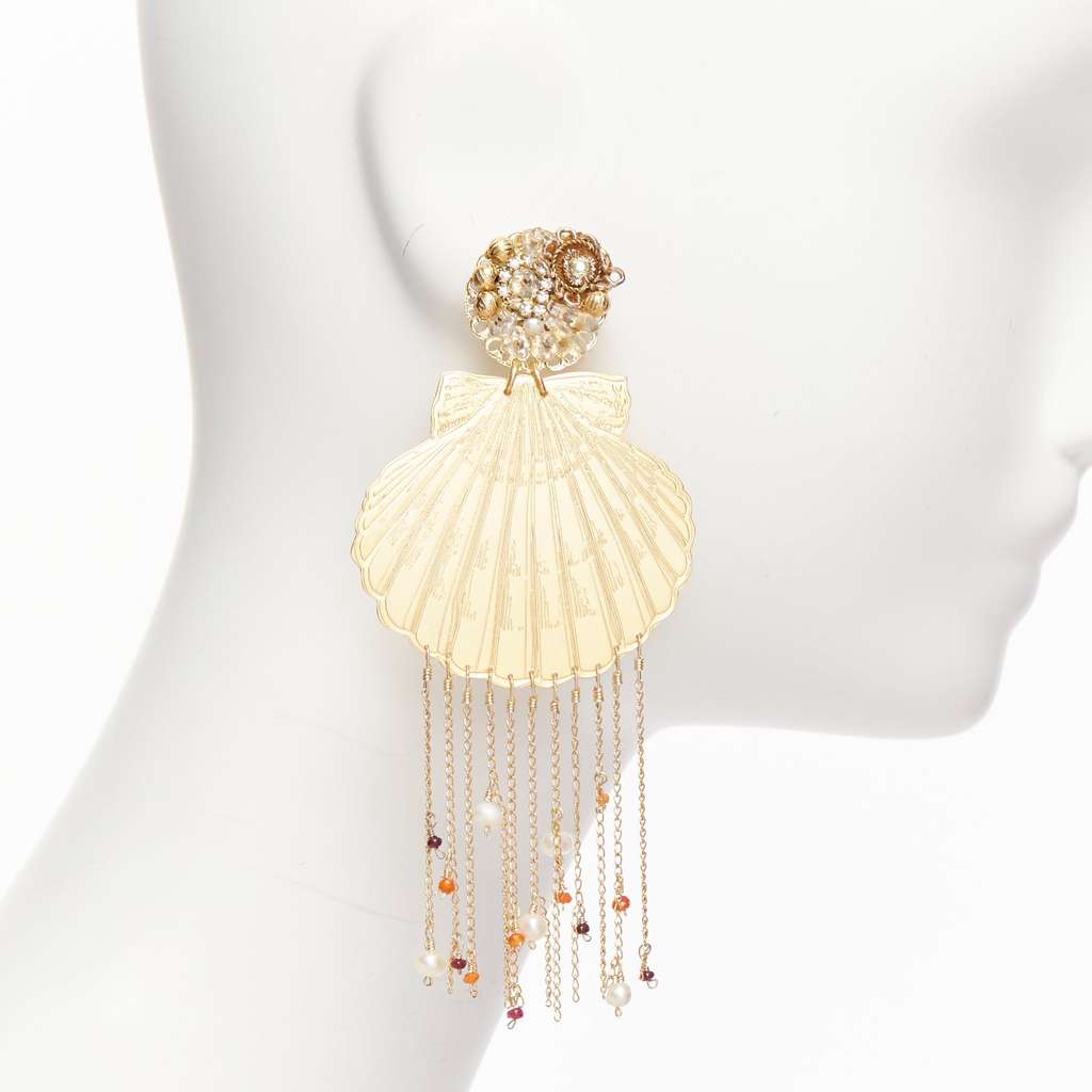 Mercedes Salazar Shell Tassel Earrings Gold Metal Very good - Model View