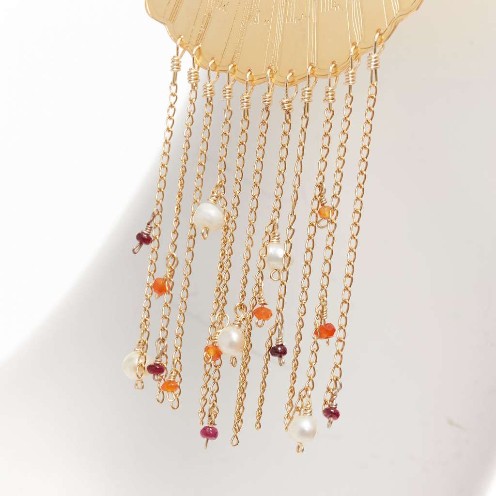 Mercedes Salazar Shell Tassel Earrings Gold Metal Very good - Box View
