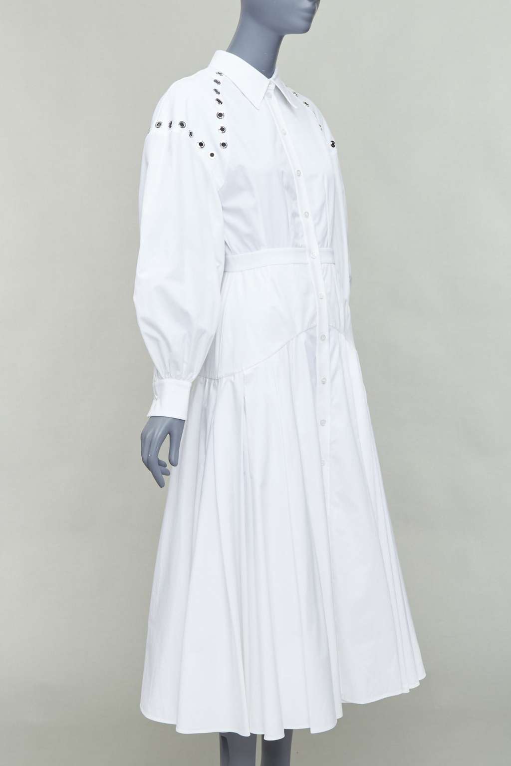Alexander McQueen Grommet Midi Dress White Cotton Good - Inside View