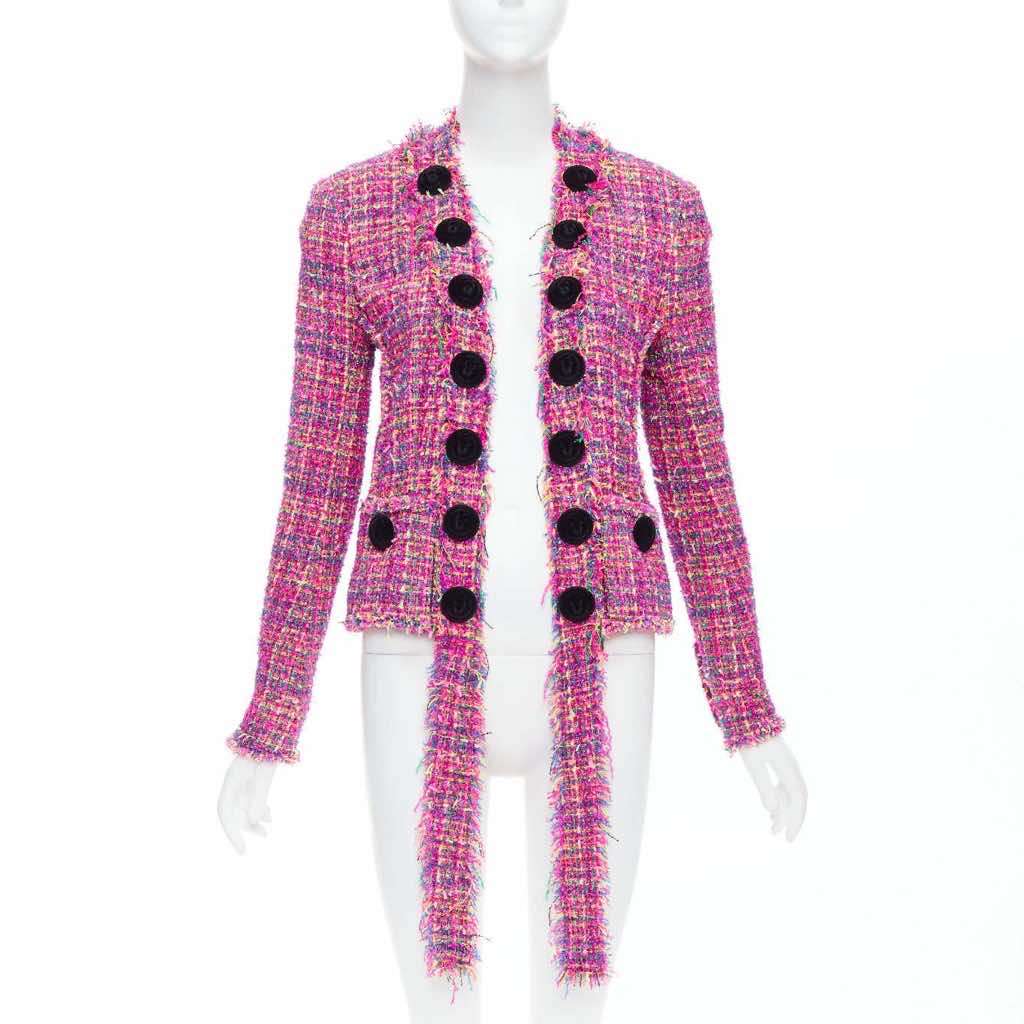 Balmain Pink Tweed Jacket Pink Polyamide Never worn - Front View