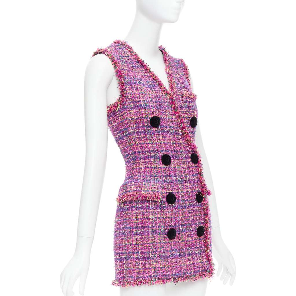 Balmain Tweed Vest Dress Pink Polyamide Never worn - Inside View
