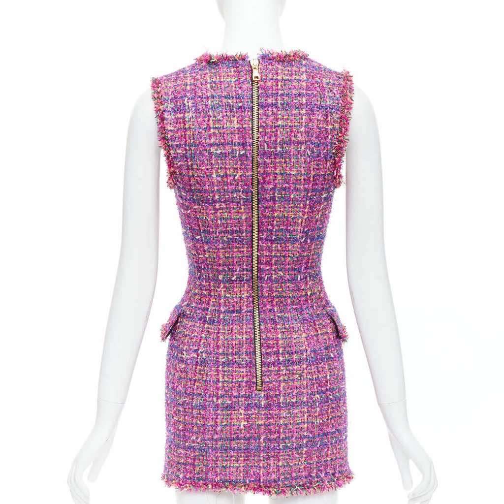 Balmain Tweed Vest Dress Pink Polyamide Never worn - Box View