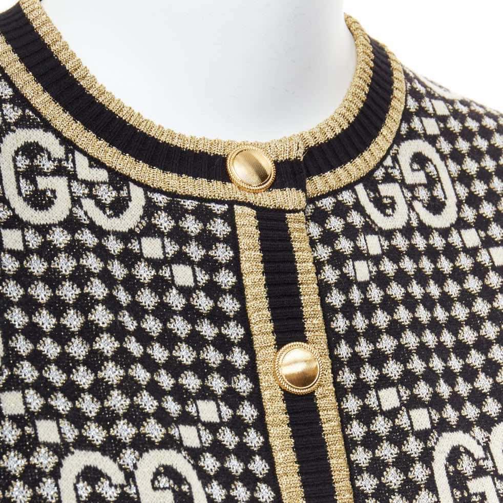 Gucci Gold Jacquard Cardigan Gold Wool Never worn - Back View