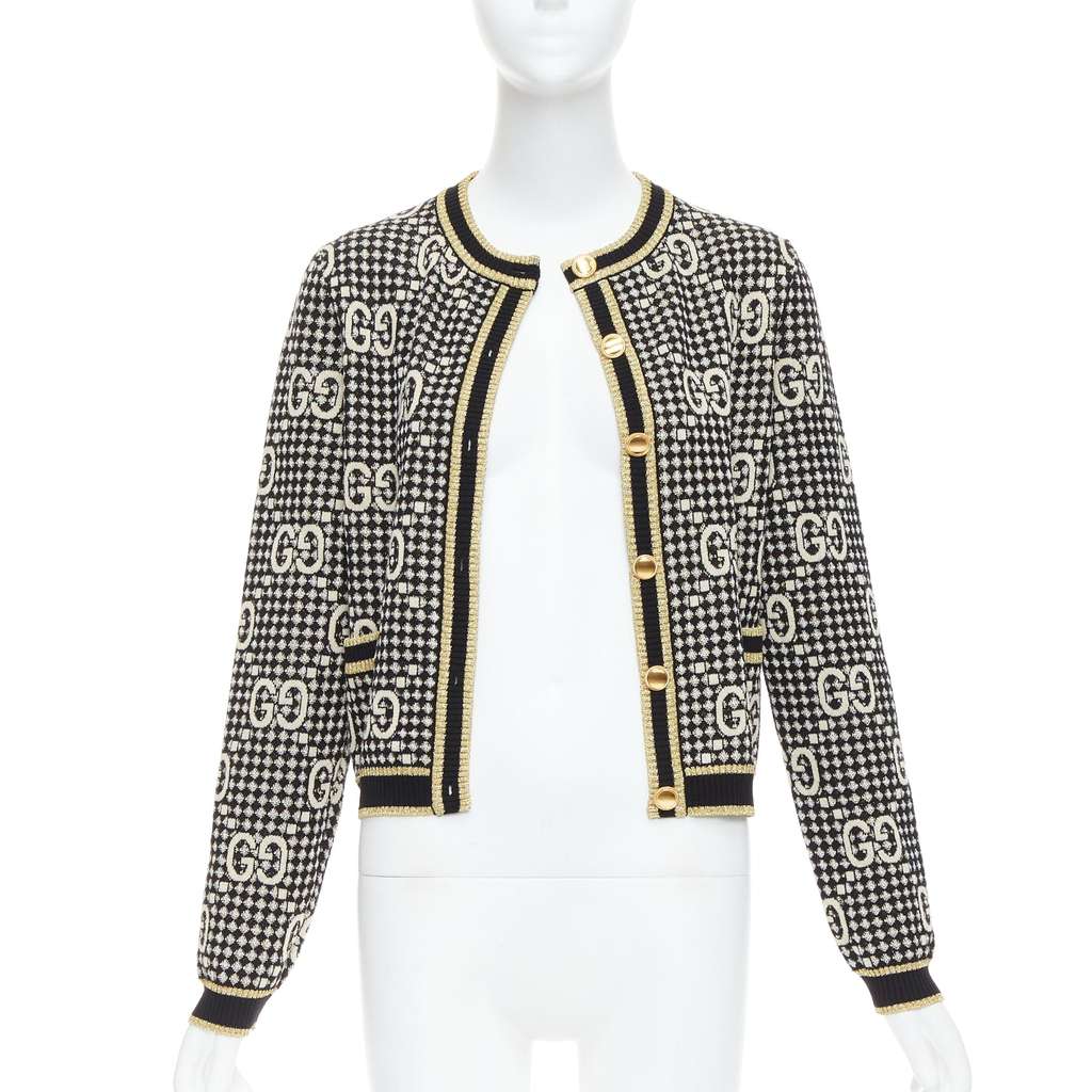 Gucci Gold Jacquard Cardigan Gold Wool Never worn - Inside View