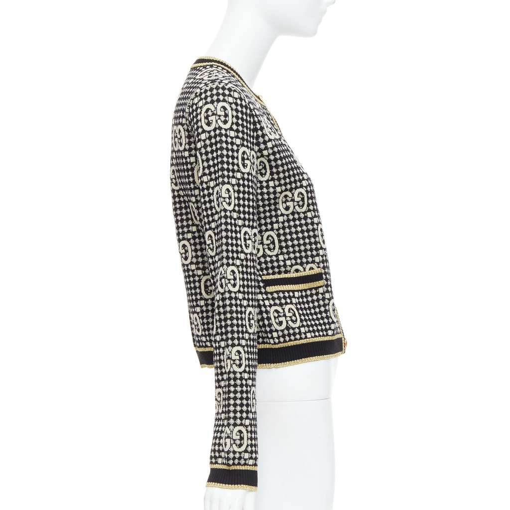 Gucci Gold Jacquard Cardigan Gold Wool Never worn - Box View