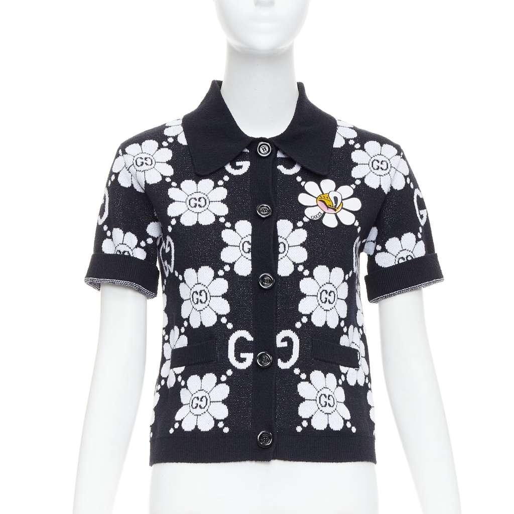 Gucci Daisy Polo Cardigan Black Cotton Never worn - Front View