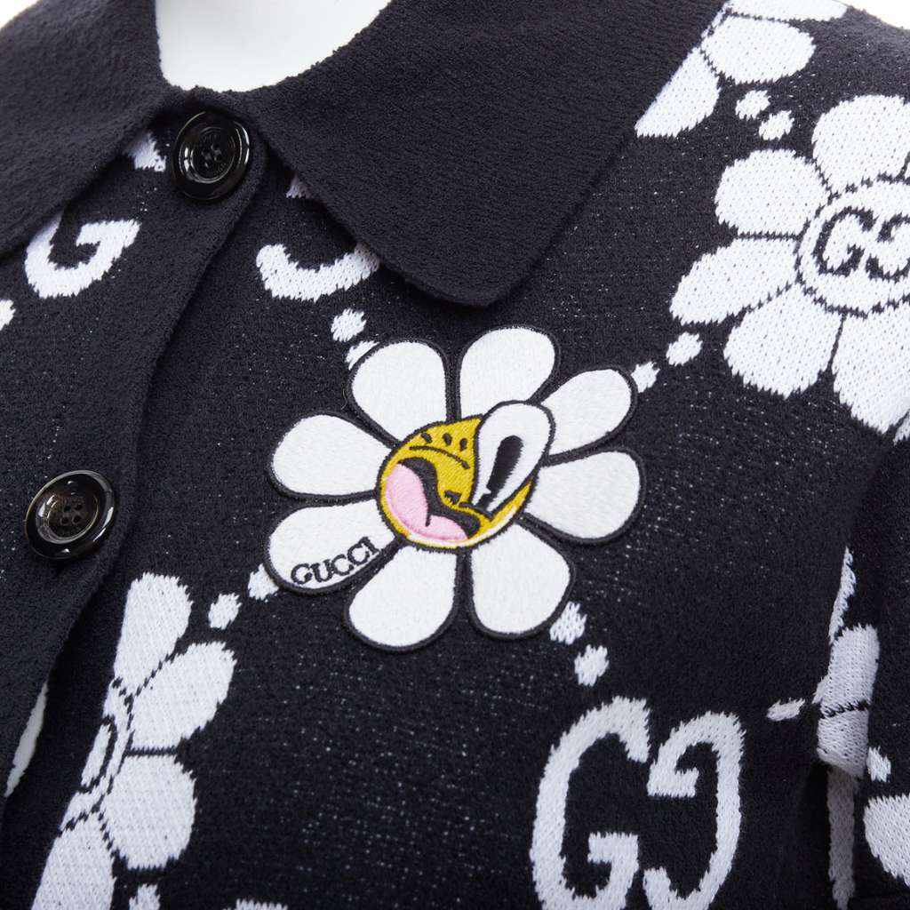 Gucci Daisy Polo Cardigan Black Cotton Never worn - Back View
