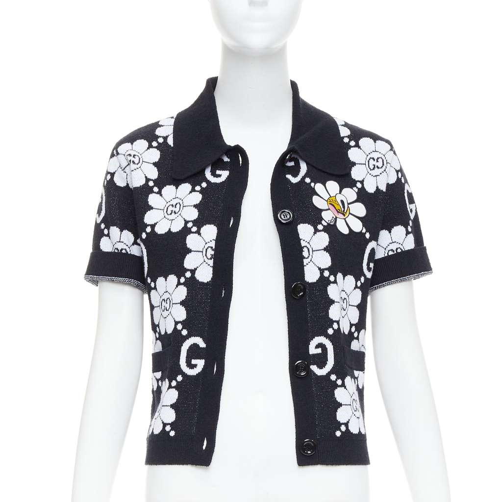 Gucci Daisy Polo Cardigan Black Cotton Never worn - Inside View
