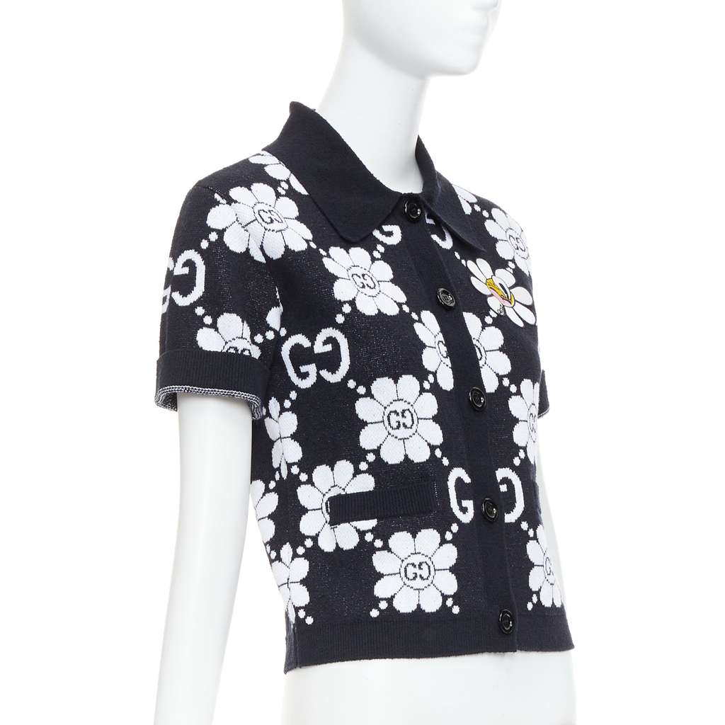 Gucci Daisy Polo Cardigan Black Cotton Never worn - Model View