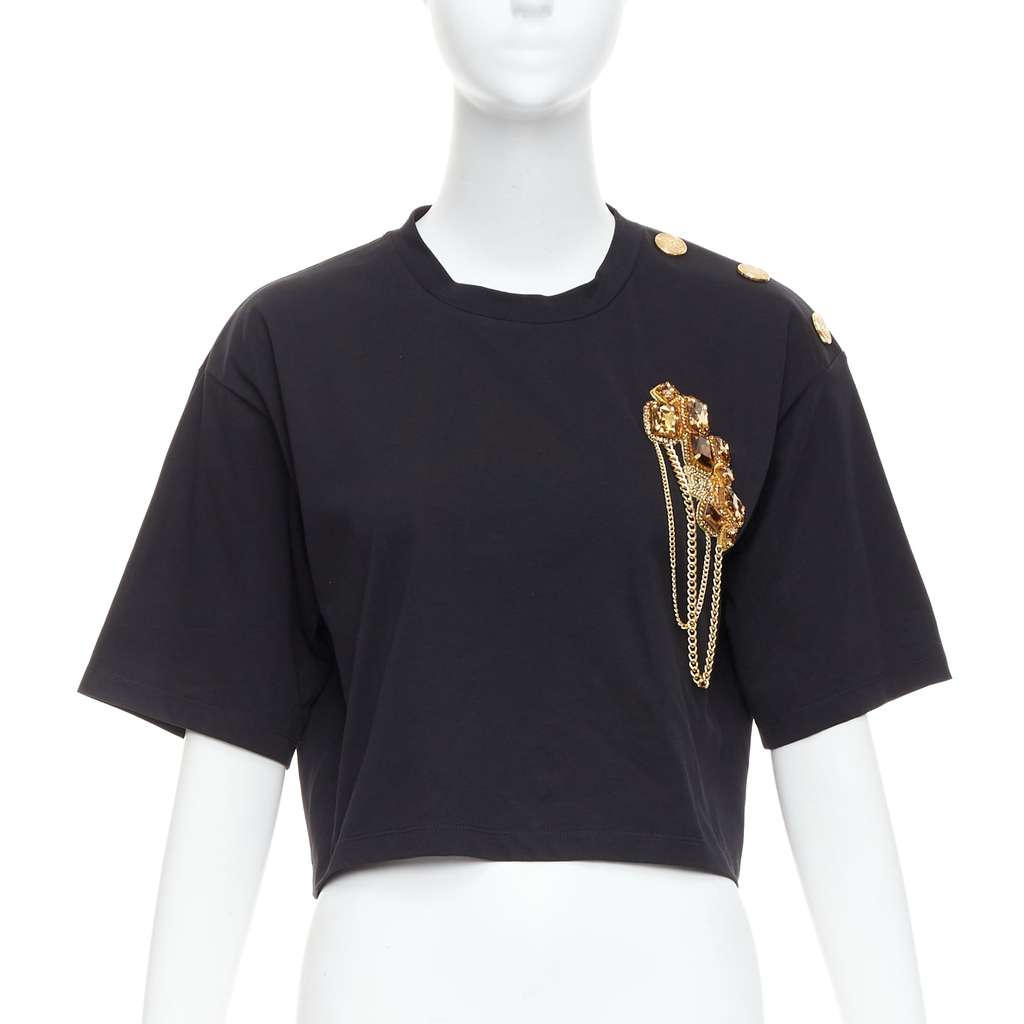 Balmain Chain Brooch Shirt Black Cotton Never worn - Front View