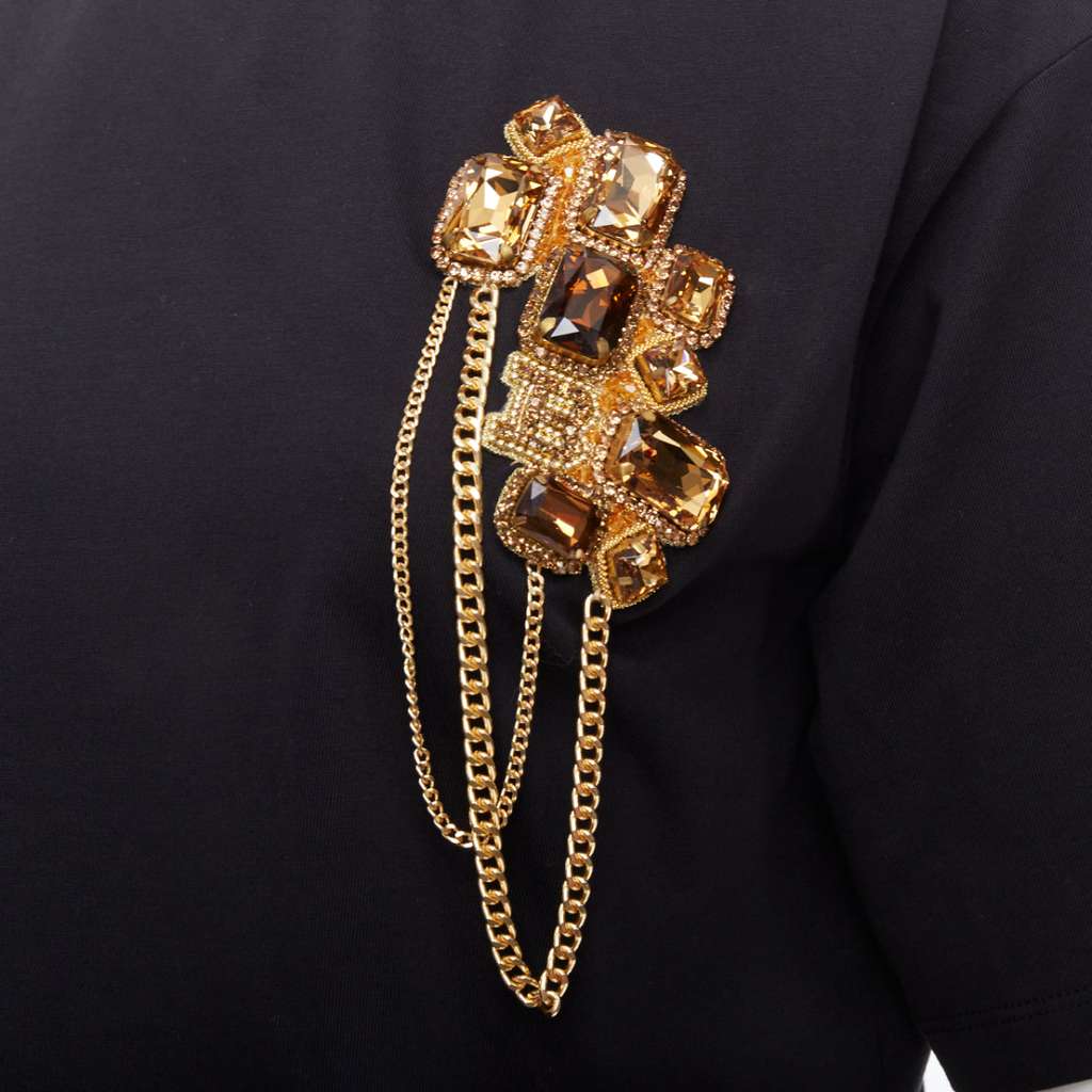Balmain Chain Brooch Shirt Black Cotton Never worn - Back View