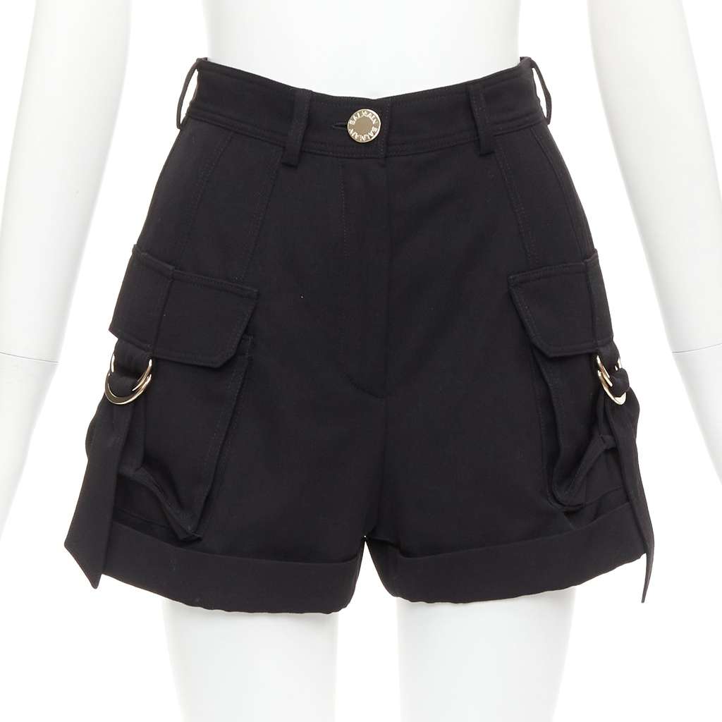 Balmain Gold Button Shorts Black Wool Very good - Front View
