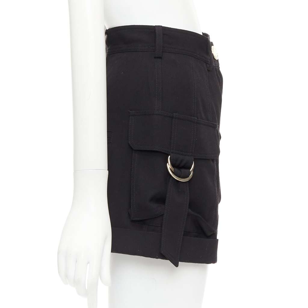 Balmain Gold Button Shorts Black Wool Very good - Model View