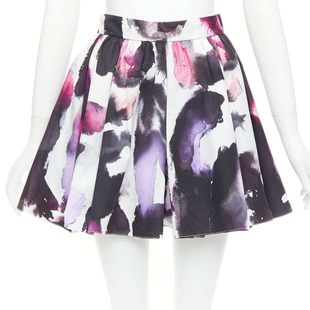 Alexander McQueen Paint Pleated Skirt Purple Cotton Never worn - Front View