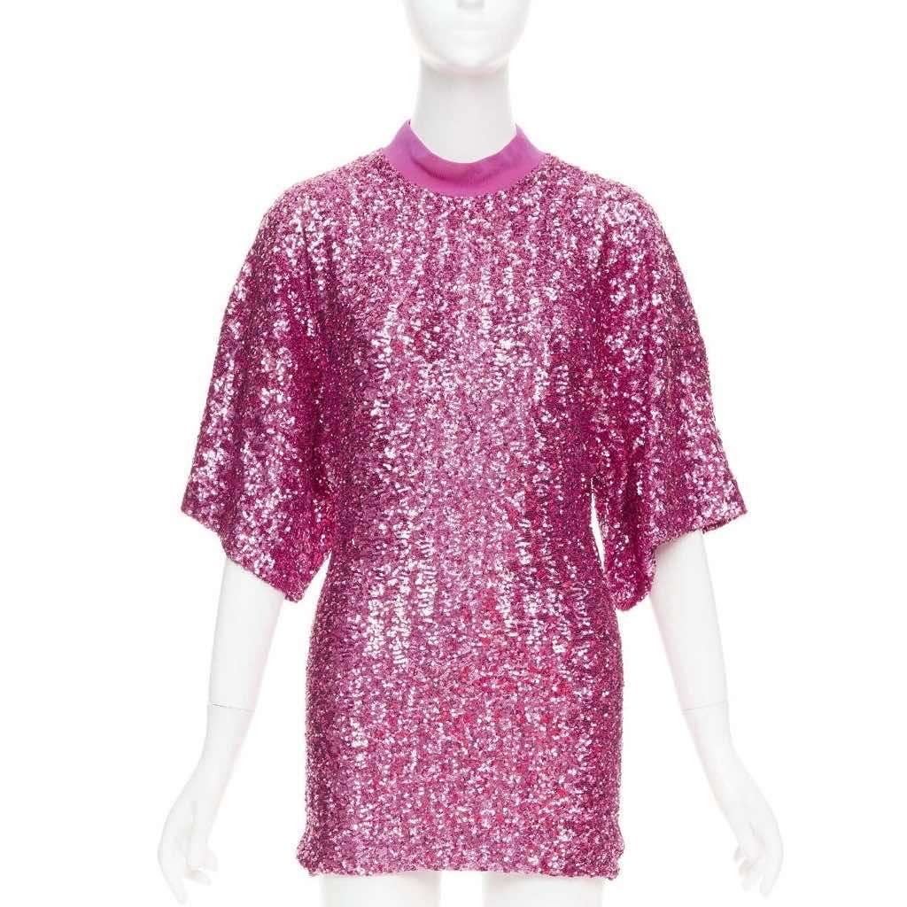 ATTICO Sequin Crew Dress Pink Polyester Very good - Front View