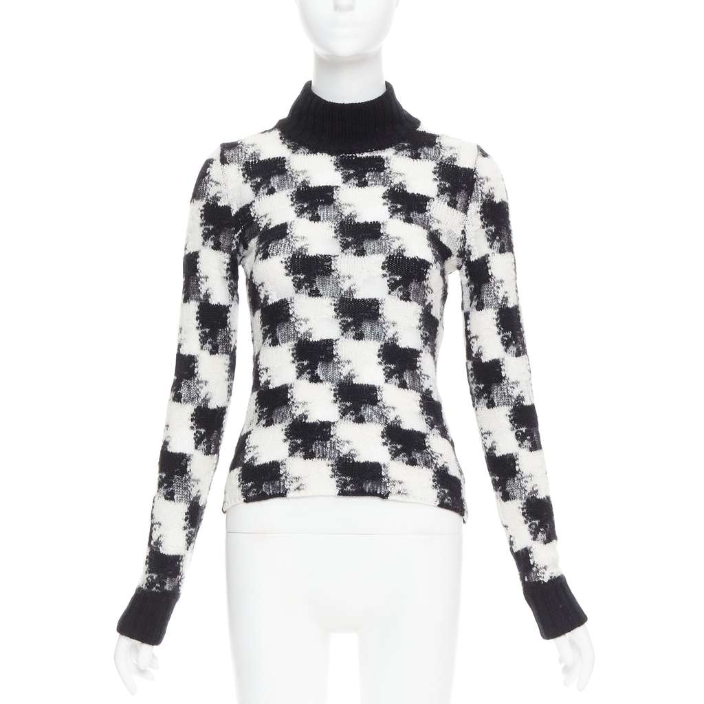 Dior Check Sheer Turtleneck Black Cashmere Very good - Front View