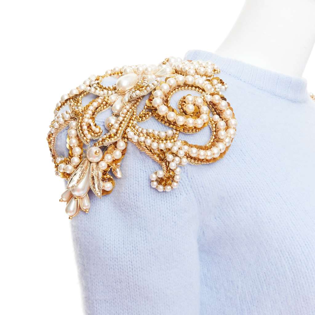 Balmain Pearl Embellished Sweater Blue Wool Very good - Back View