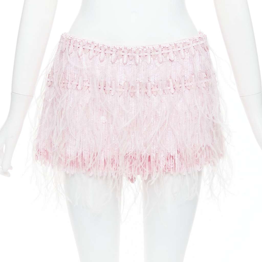 Valentino Sequin Feather Skirt Pink Silk Very good condition - Front View
