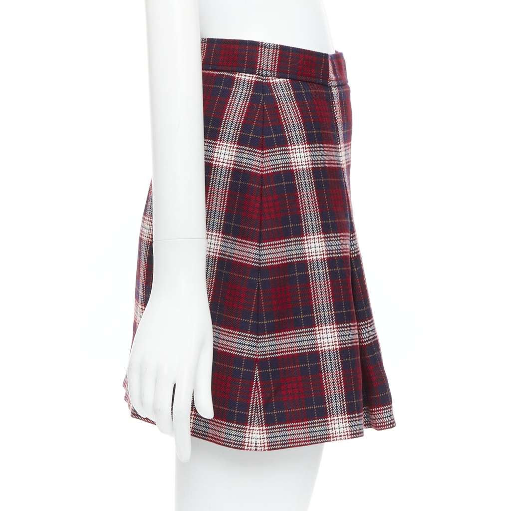 Dior Plaid A-line Skirt Navy Wool Very good - Model View