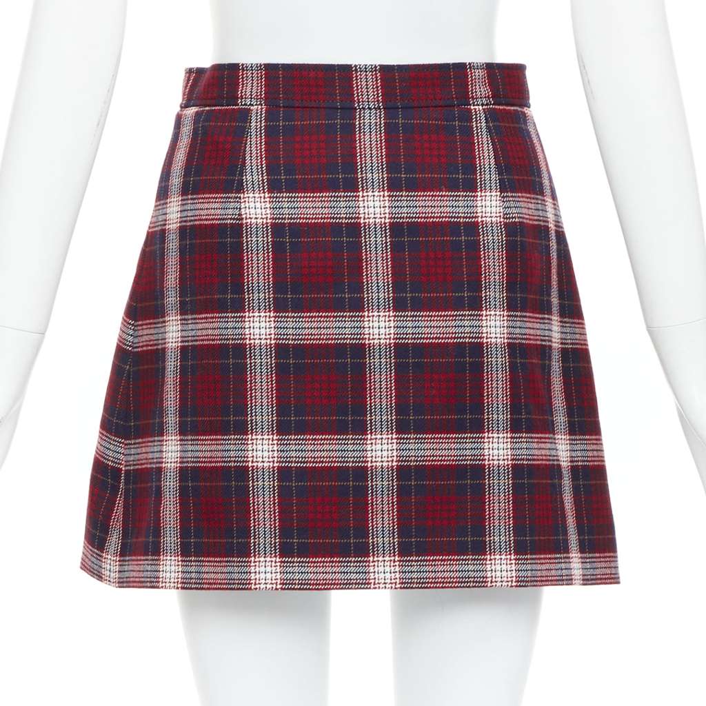 Dior Plaid A-line Skirt Navy Wool Very good - Box View