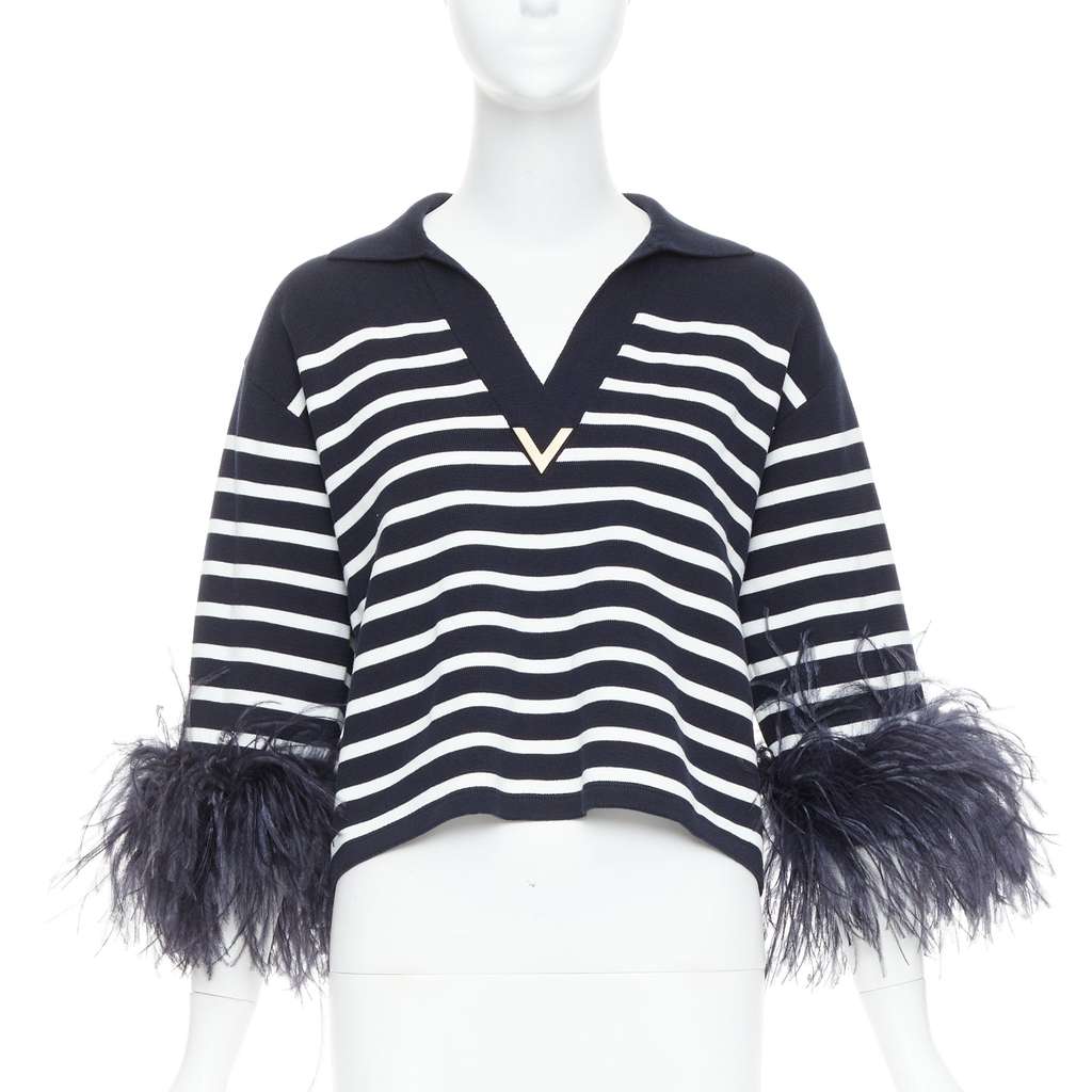 Valentino Feather Polo Top Black Cotton Very good - Front View