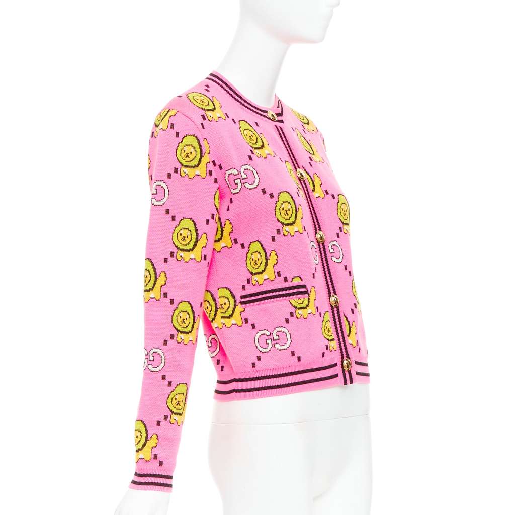 Gucci Kawaii Lion Cardigan Pink Cotton Very good - Model View