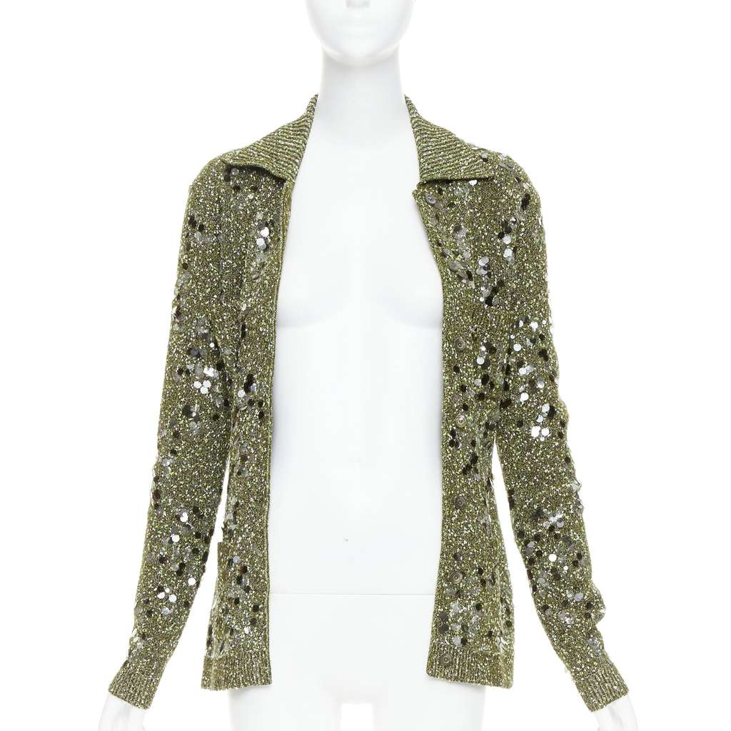 Gucci Pailettes Boucle Cardigan Green Viscose Very good - Inside View