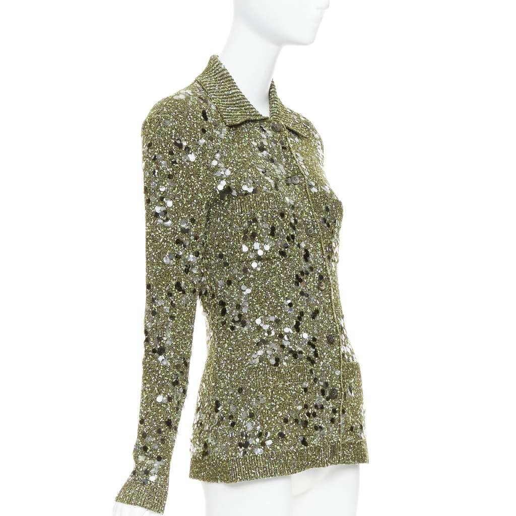 Gucci Pailettes Boucle Cardigan Green Viscose Very good - Model View