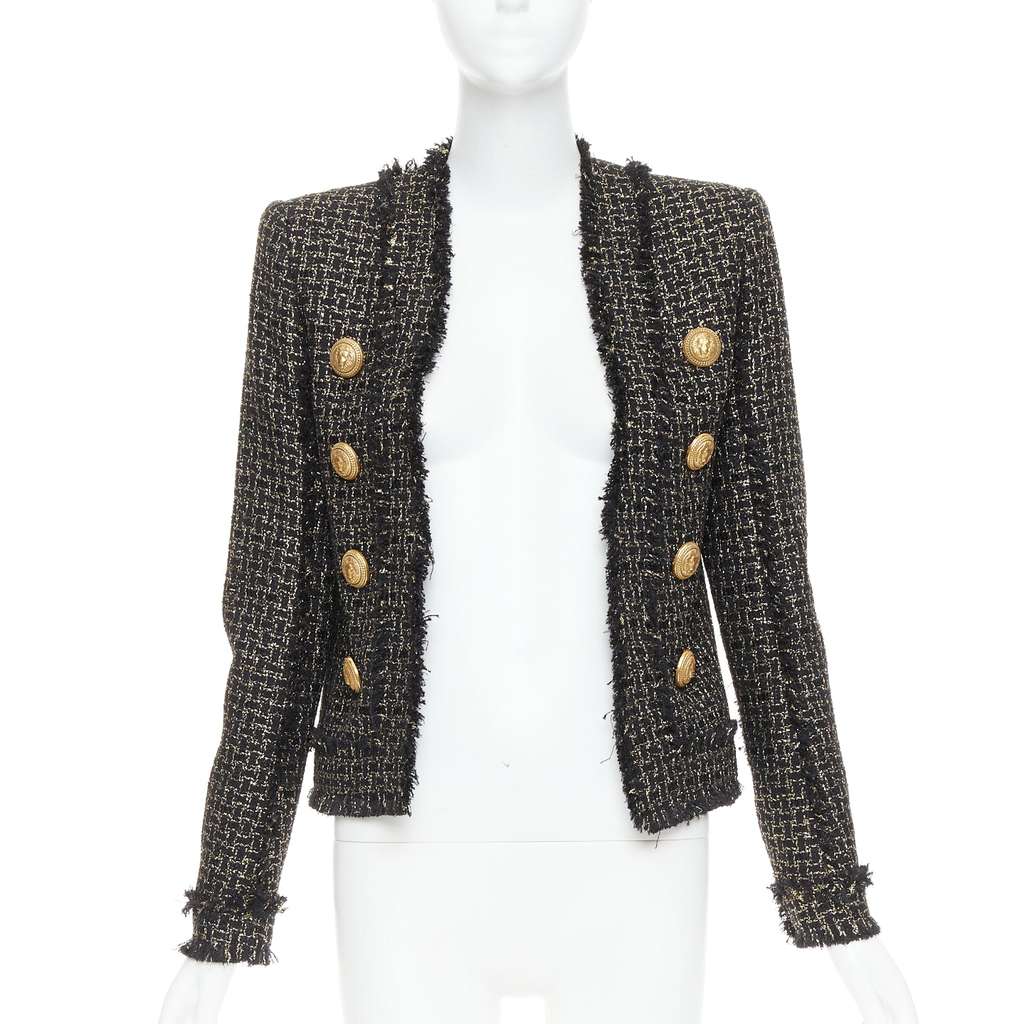 Balmain Gold Tweed Jacket Black Viscose Very good - Front View