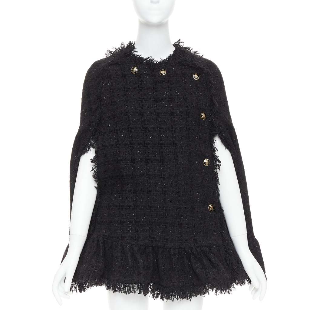 MSGM Fringe Cape Coat Black Tweed Very good - Front View