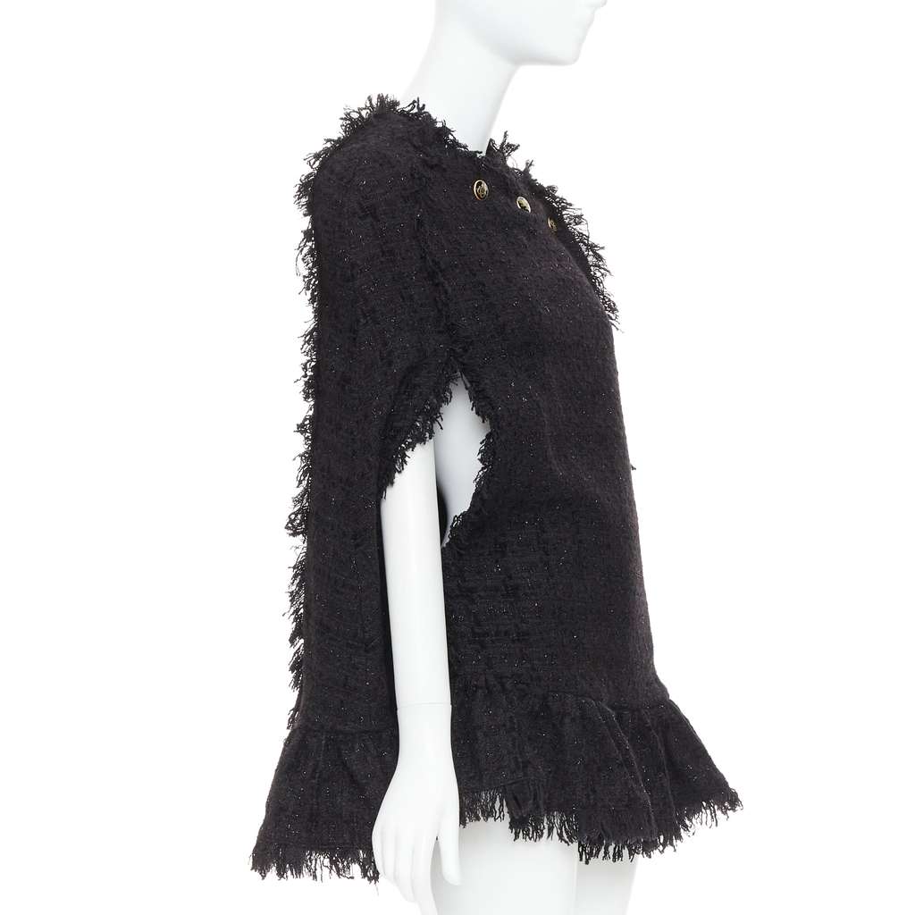 MSGM Fringe Cape Coat Black Tweed Very good - Inside View