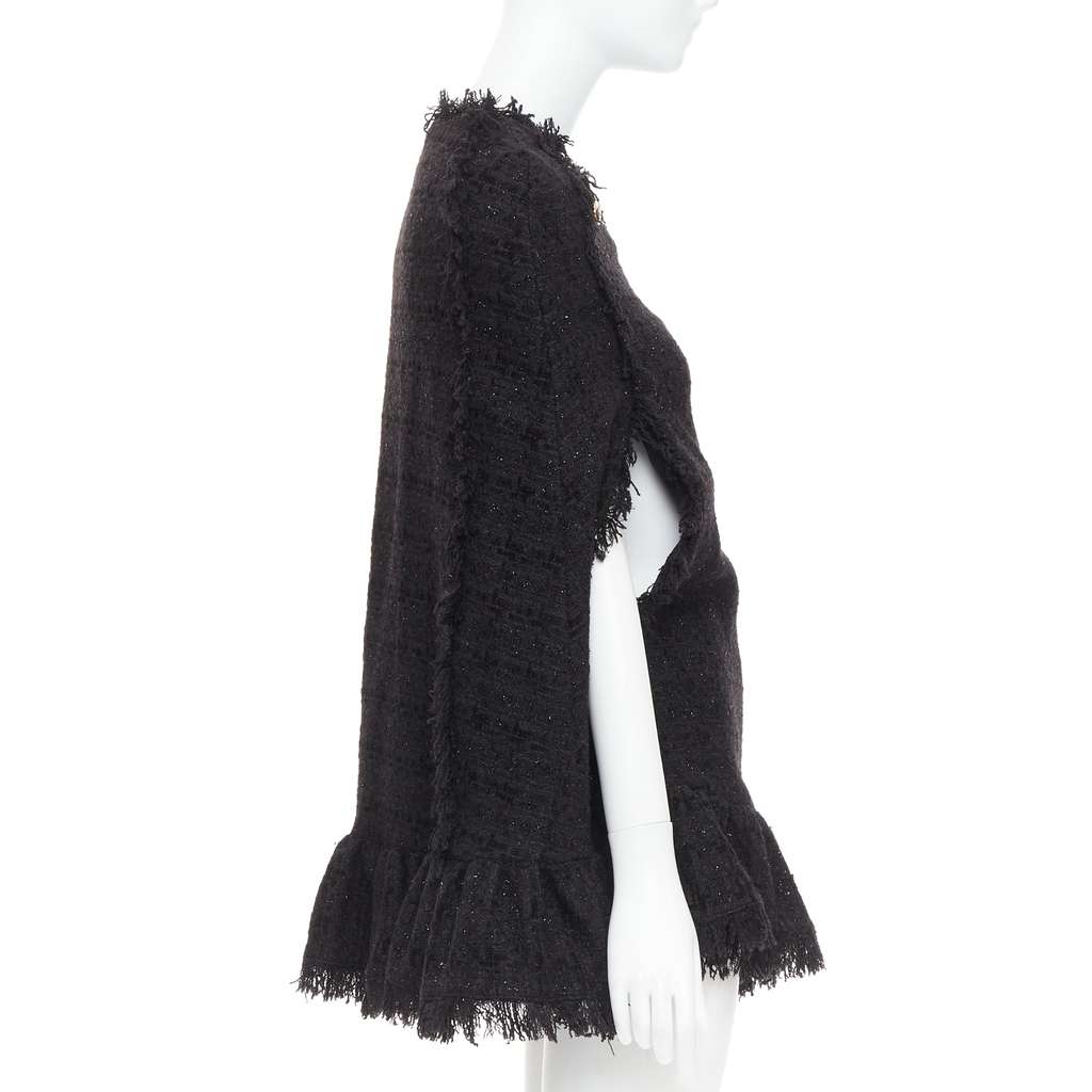 MSGM Fringe Cape Coat Black Tweed Very good - Model View