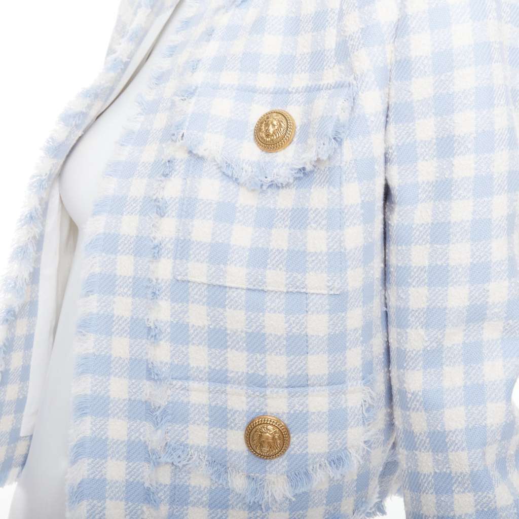 Balmain Plaid Cropped Jacket White Cotton Very good - Back View