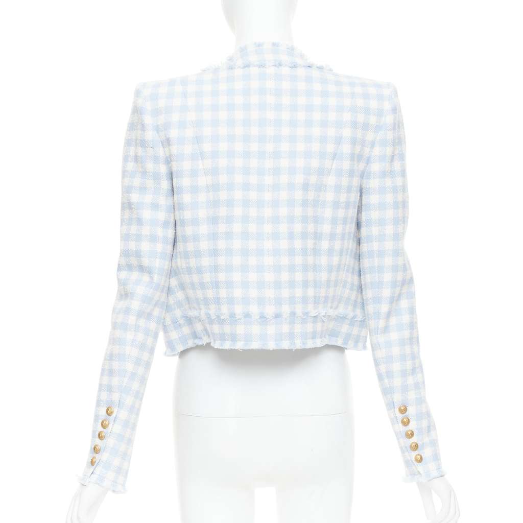 Balmain Plaid Cropped Jacket White Cotton Very good - Box View