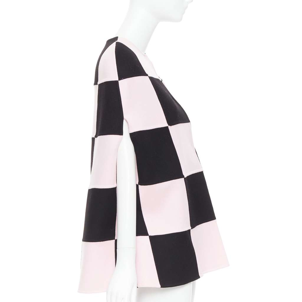 Valentino Checkered Cape Coat Black Wool Very good - Model View